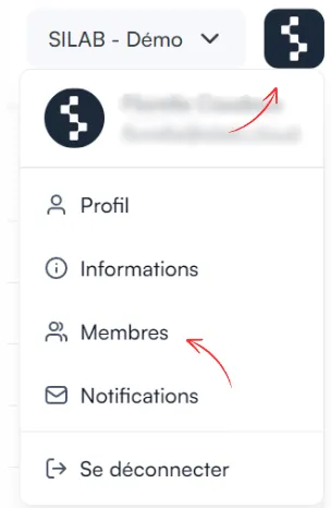 Menu du logo SILAB avec l’option Membres