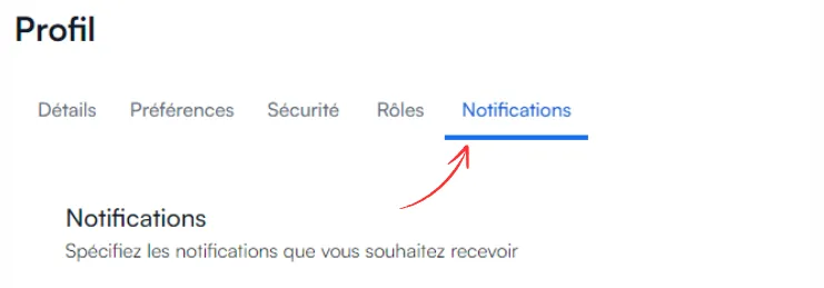 Onglet Notifications du profil