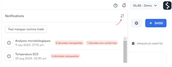 Liste des notifications