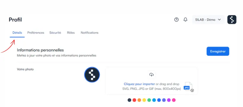 Onglet Détails du profil