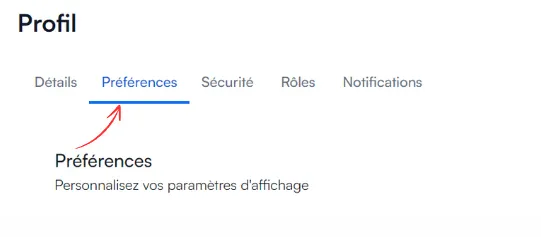 Onglet Préférences du profil