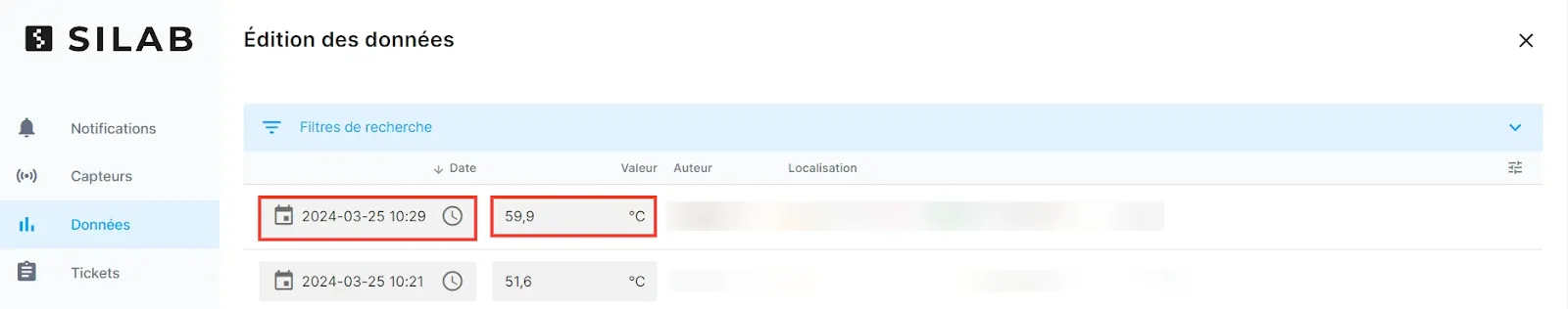 Interface Éditer des données