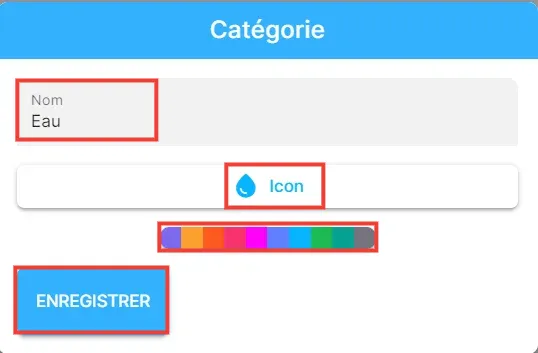 Nom, icône et couleur de la catégorie