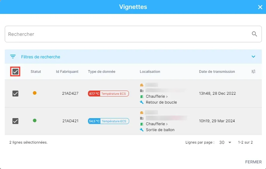 Choix des vignettes à épingler