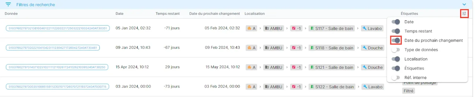Activation de la date du prochain changement