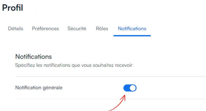 Interrupteur des notifications générales