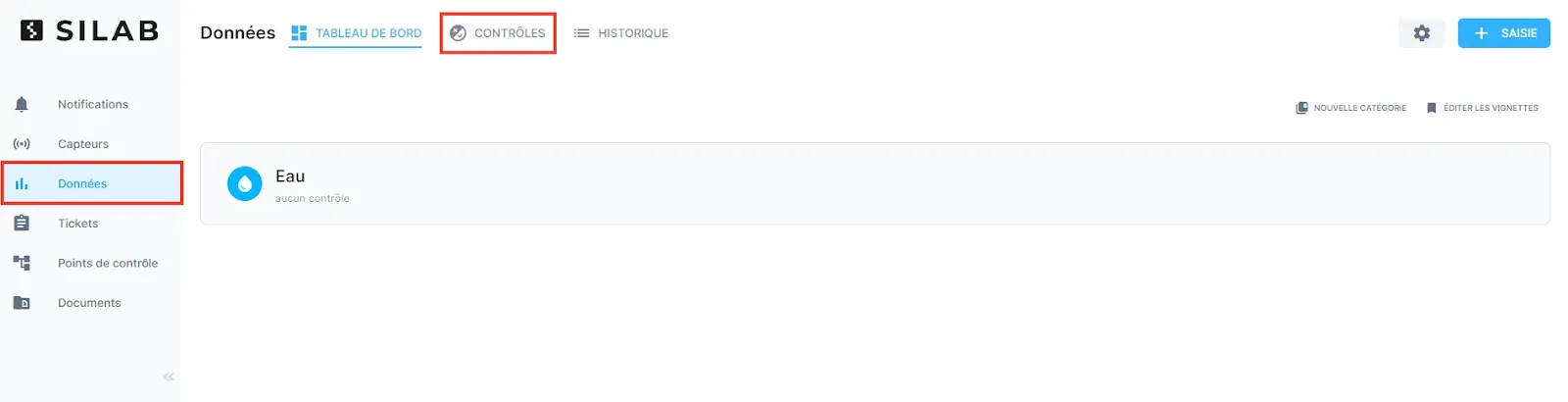 Accès au contrôle depuis la section Donnée