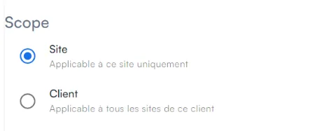 Section Scope avec l’option Client