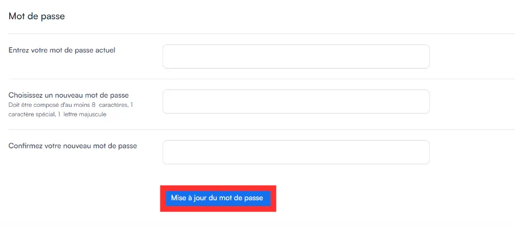 Bouton Mise à jour du mot de passe