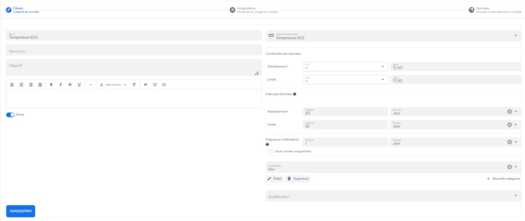 Configuration du contrôle