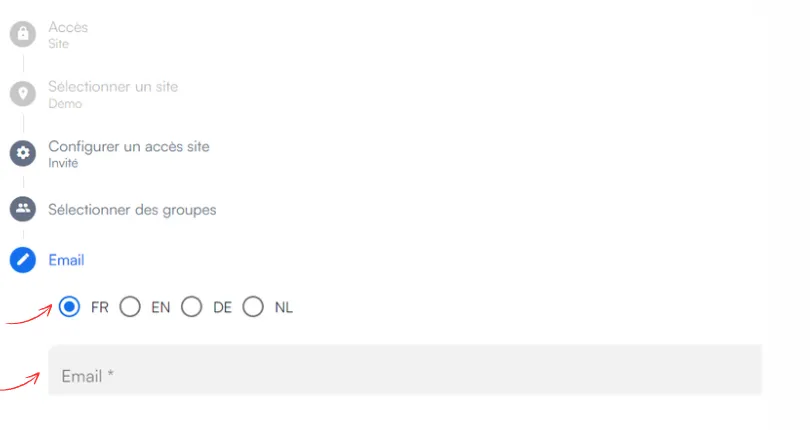 Email et langue de l’utilisateur invité