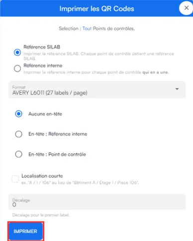 Aperçu avant impression et option Référence interne
