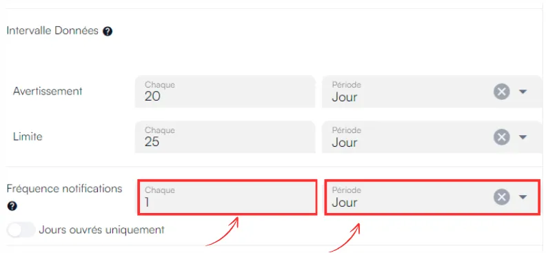 Réglage de la fréquence des notifications sur 1 jour