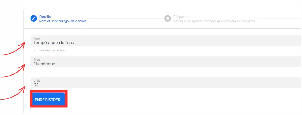 Enregistrement du type de données